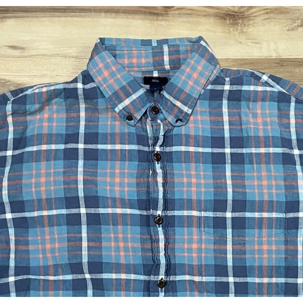 J Crew Shirt Mens Large Blue Twill Plaid Button Down‎ Long Sleeve